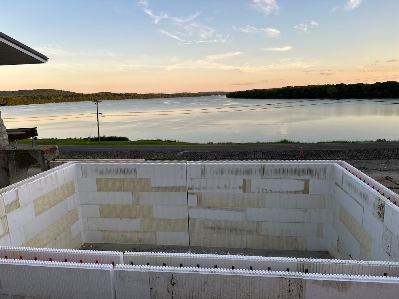 A rectangular ICF pool is shown during the construction process.