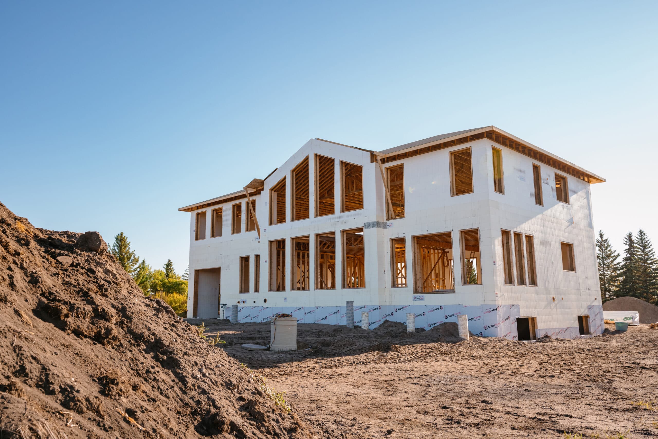 This image depicts a building made from ICF blocks during construction.