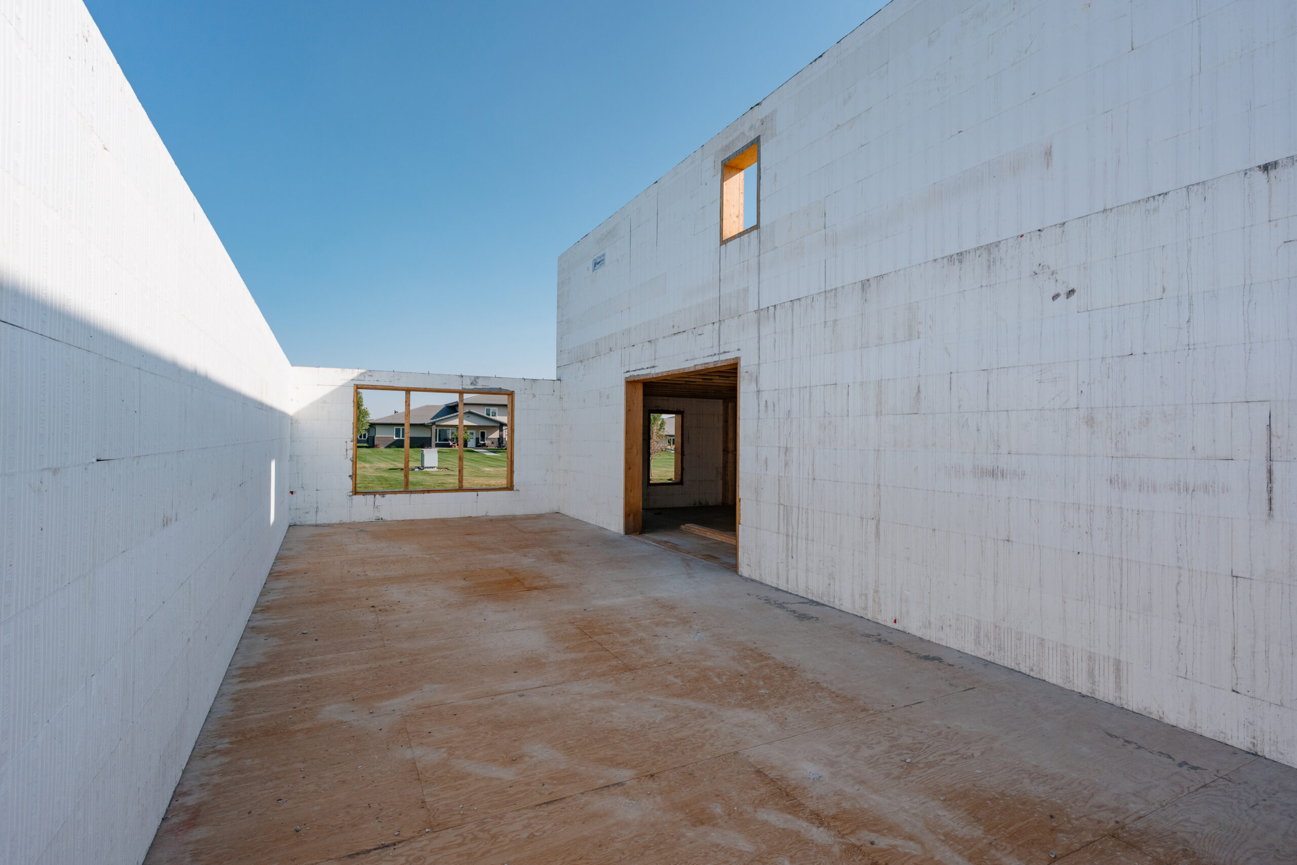 This image depicts an interior view of a home being built with ICF blocks.